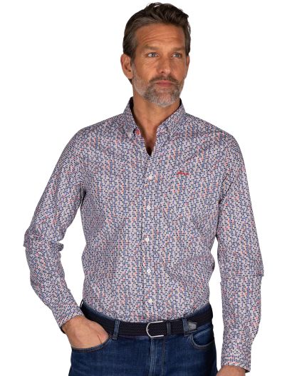 New Zealand Overhemd Andre geprint blauw button-down normale fit