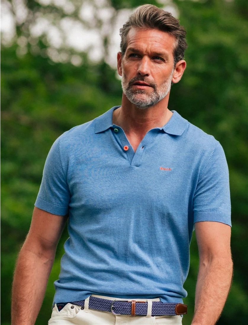 New Zealand polo met band Sergio effen middenblauw