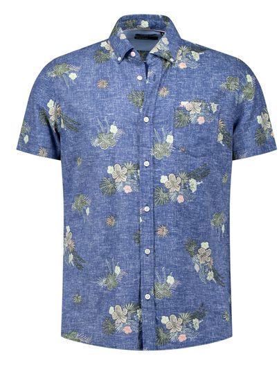 New Zealand NZA korte mouw overhemd blauw print normale fit