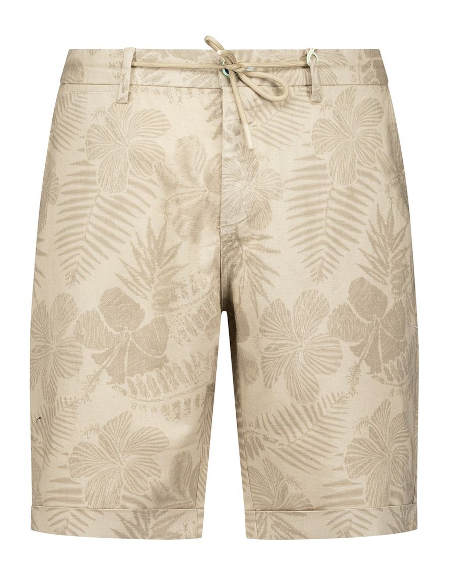 New Zealand bermuda beige geprint katoen linnen