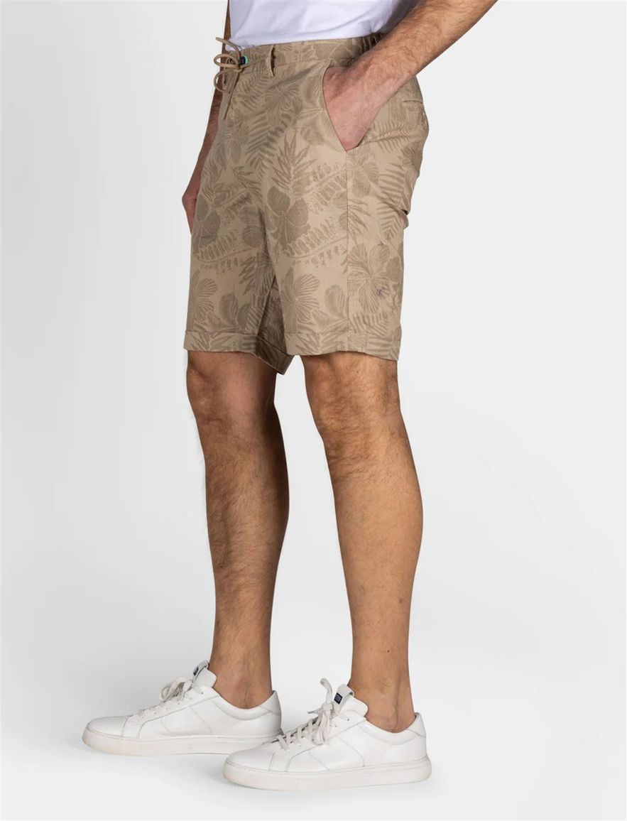 New Zealand bermuda beige geprint katoen linnen