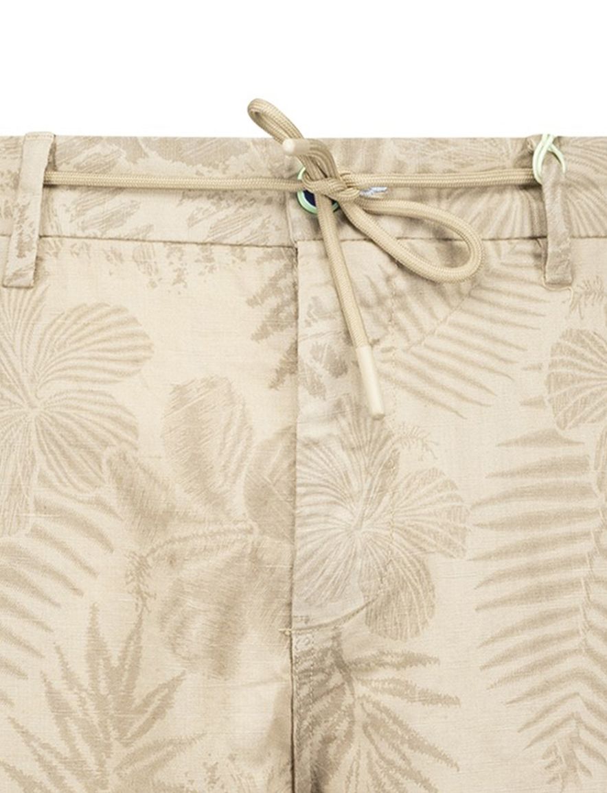 New Zealand bermuda beige geprint katoen linnen