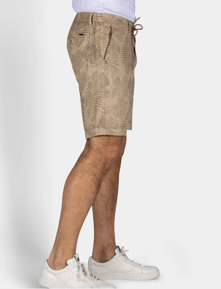 New Zealand bermuda beige geprint katoen linnen