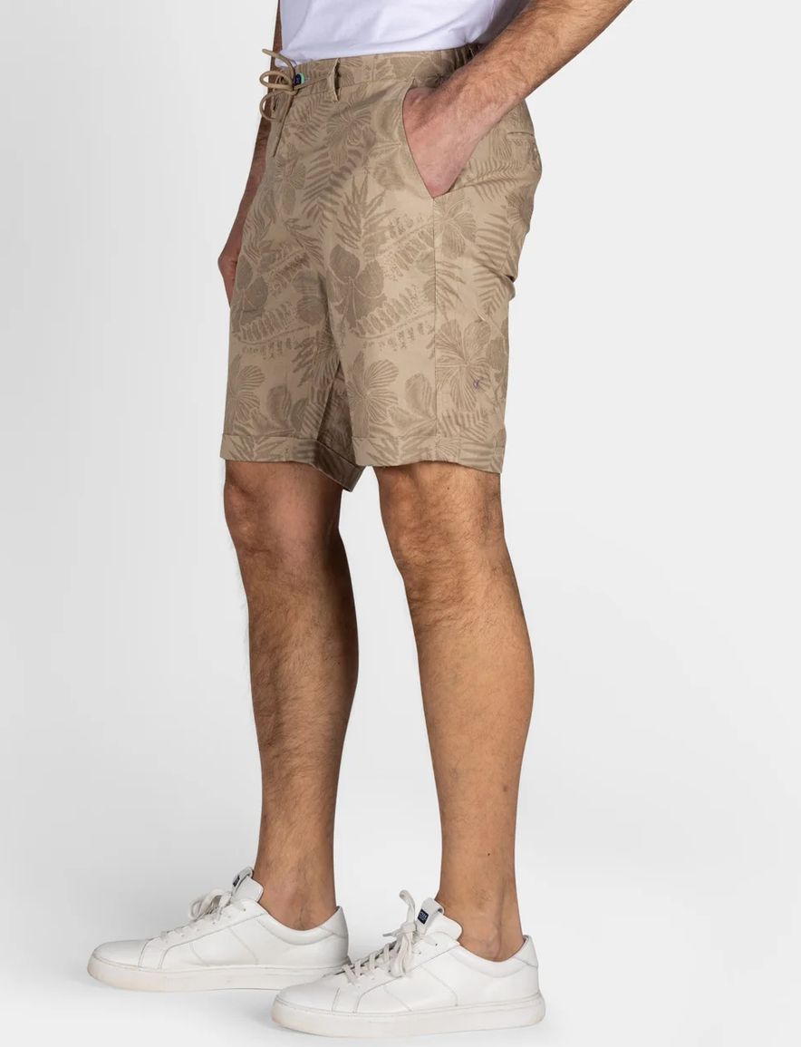 New Zealand bermuda beige geprint katoen linnen