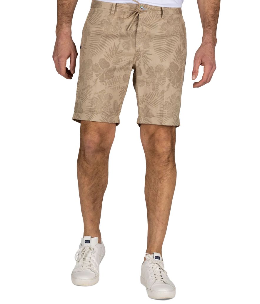 New Zealand bermuda beige geprint katoen linnen