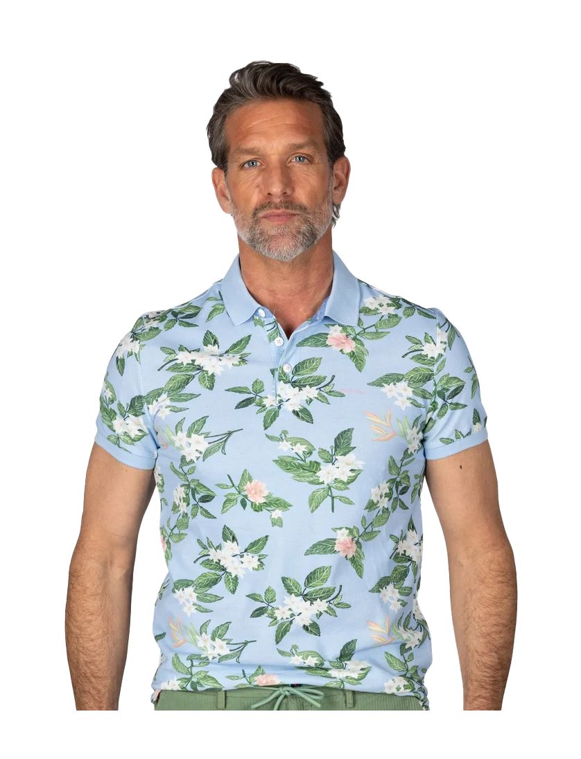 poloshirt New Zealand Ismael blauw geprint