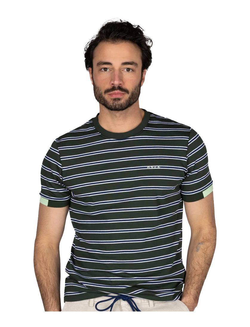 New Zealand t-shirt groen gestreept normale fit