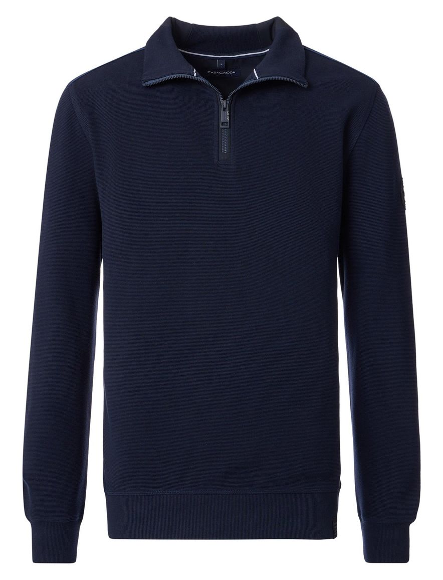 Casa Moda half zip trui donkerblauw effen katoen