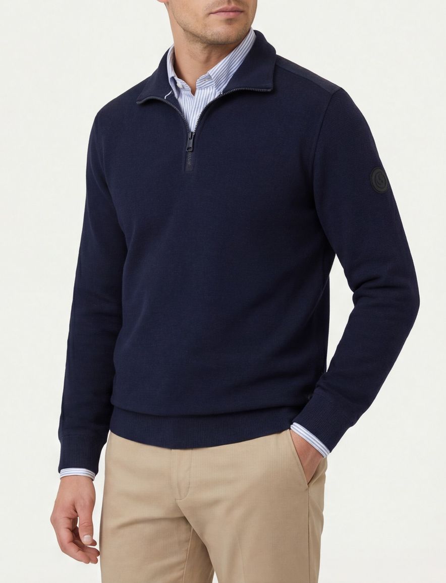 Casa Moda half zip trui donkerblauw effen katoen