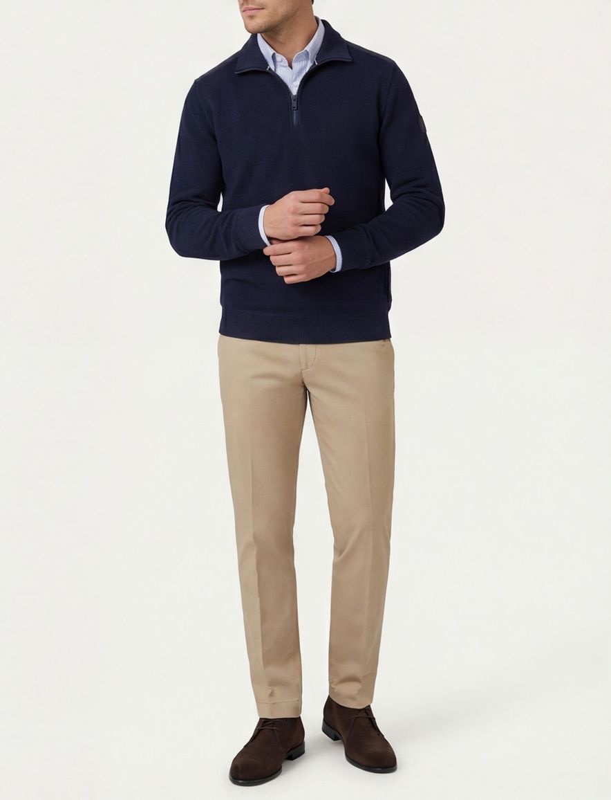 Casa Moda half zip trui donkerblauw effen katoen