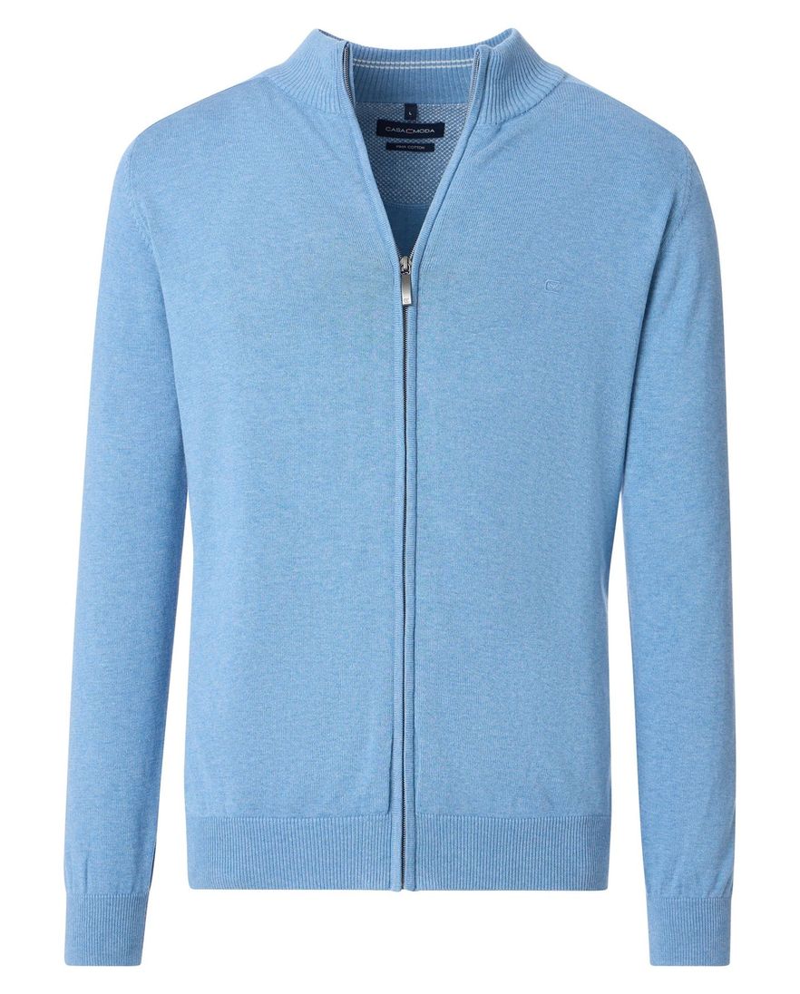 Casa Moda vest effen lichtblauw katoen wijde fit