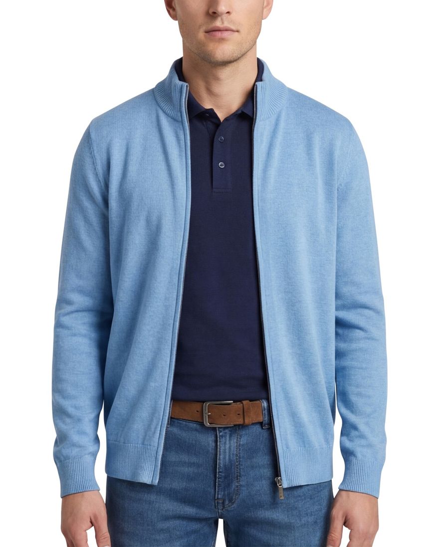 Casa Moda vest effen lichtblauw katoen wijde fit