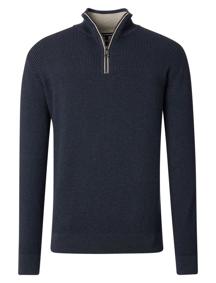 Casa Moda katoenen half zip sweater donkerblauw wijde fit