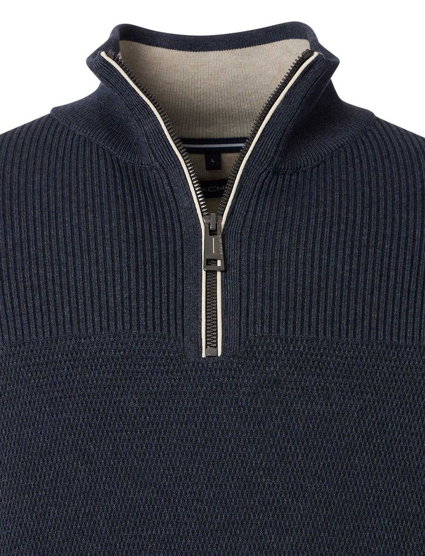Casa Moda katoenen half zip sweater donkerblauw wijde fit
