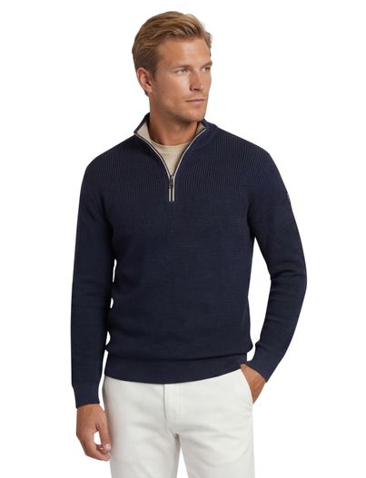 Casa Moda Casa Moda katoenen half zip sweater donkerblauw wijde fit