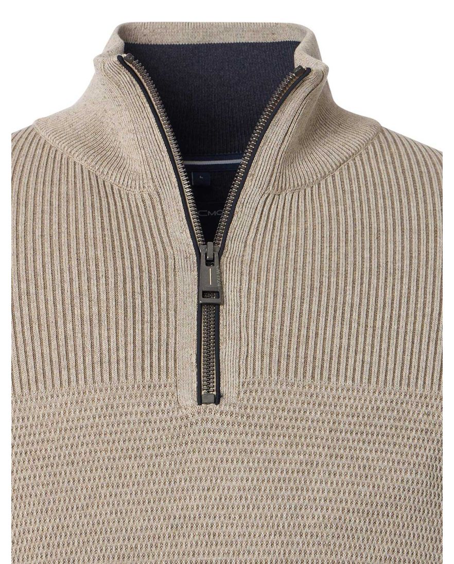 Casa Moda half zip effen beige trui katoen wijde fit