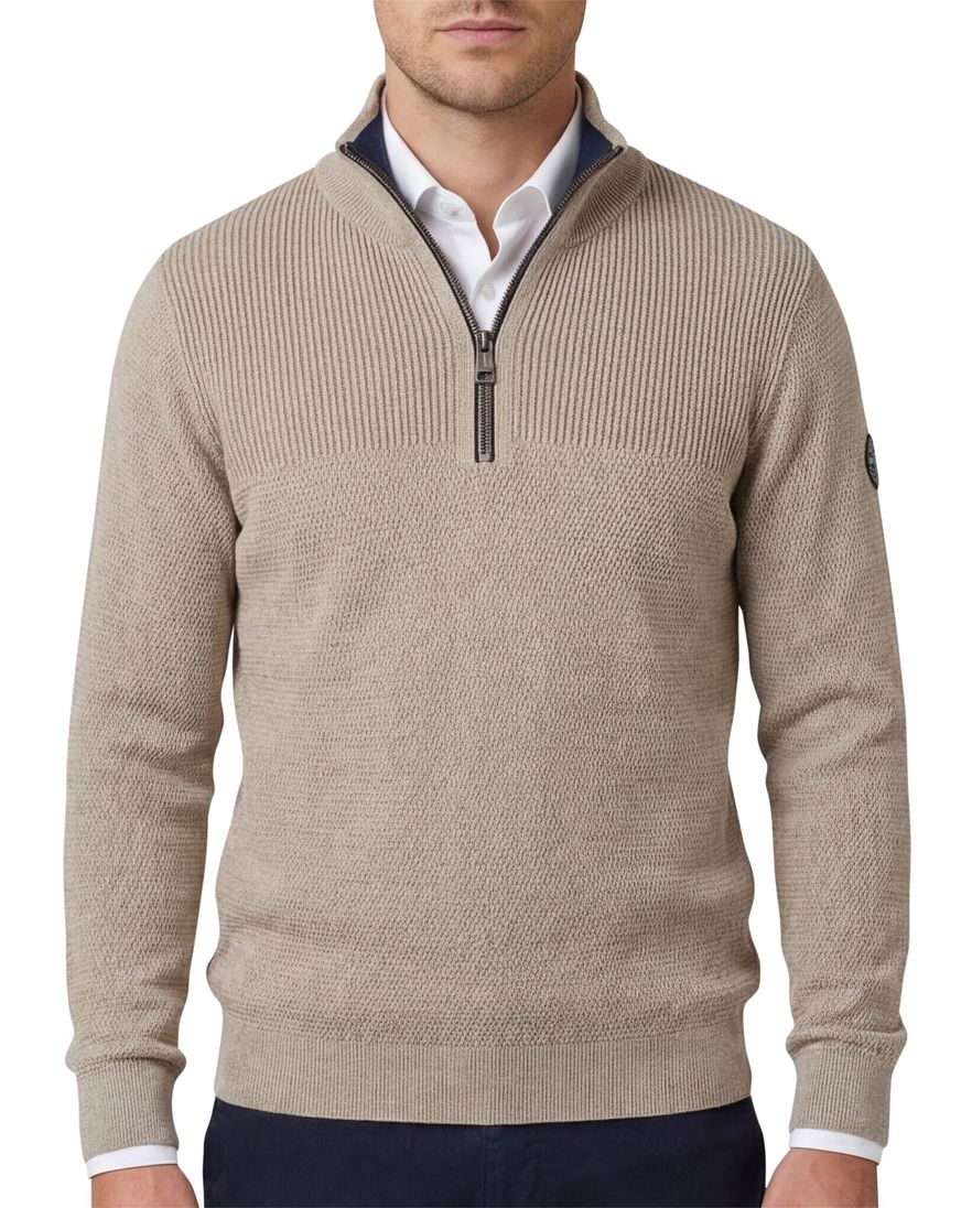 Casa Moda half zip effen beige trui katoen wijde fit