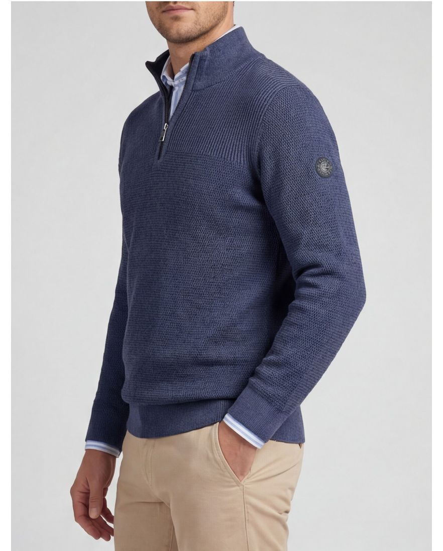 Casa Moda half zip trui lange mouw blauw katoen
