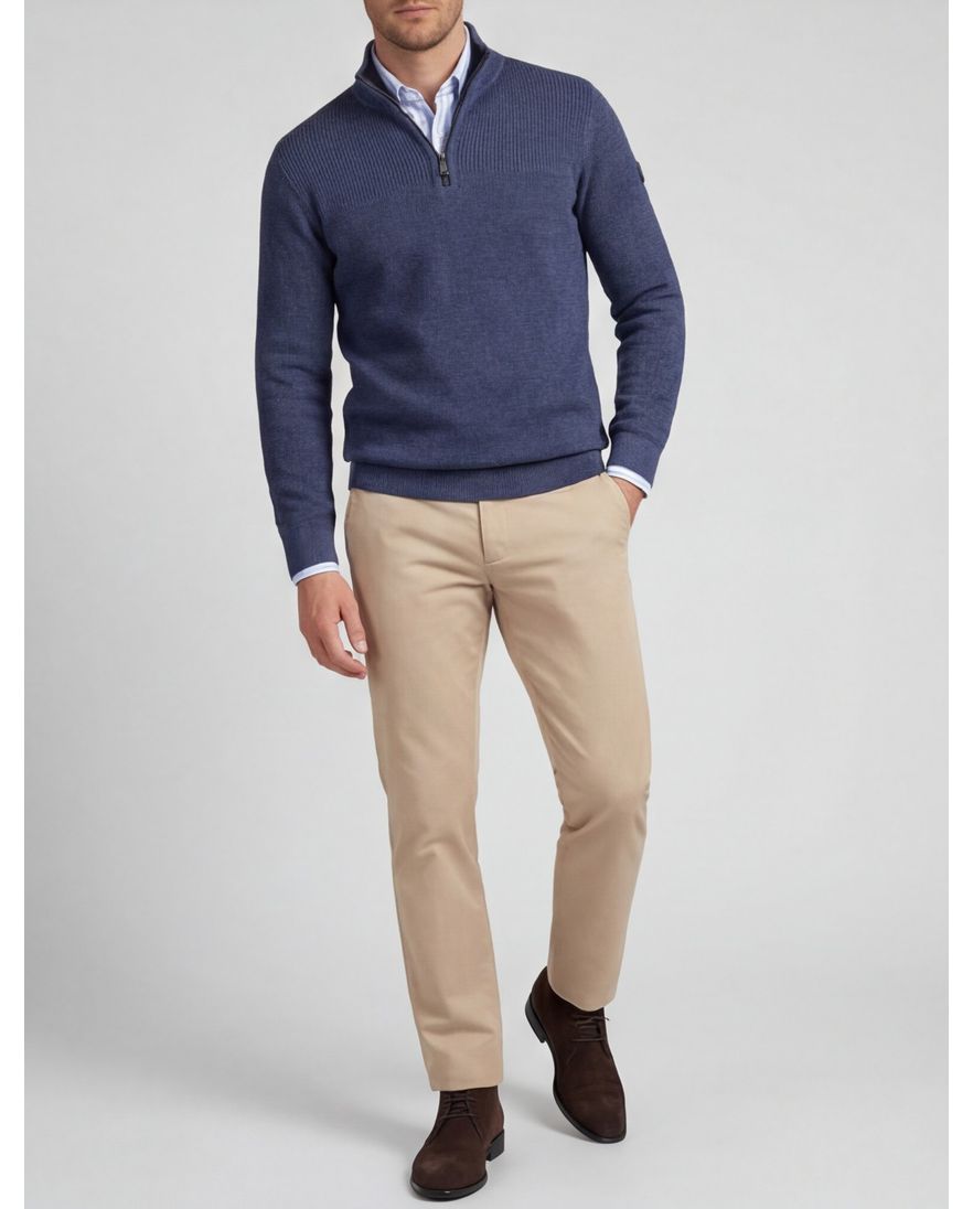 Casa Moda half zip trui lange mouw blauw katoen