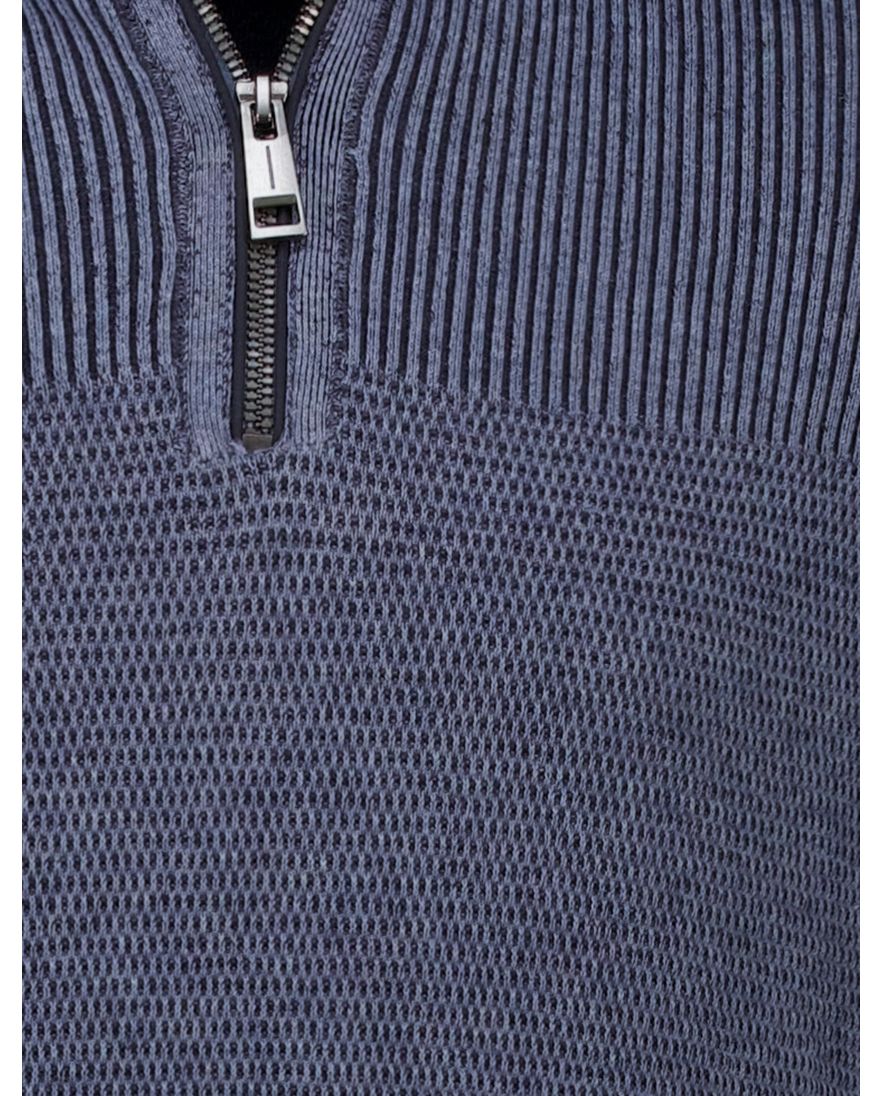 Casa Moda half zip trui lange mouw blauw katoen
