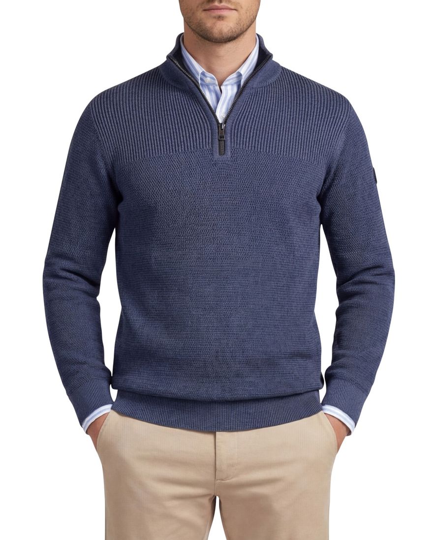 Casa Moda half zip trui lange mouw blauw katoen