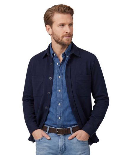 Casa Moda Casa Moda overshirt effen donkerblauw wijde fit