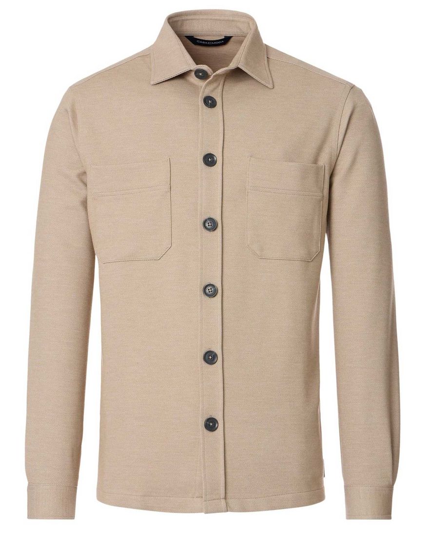 Casa Moda overshirt beige gemeleerd dubbele borstzak