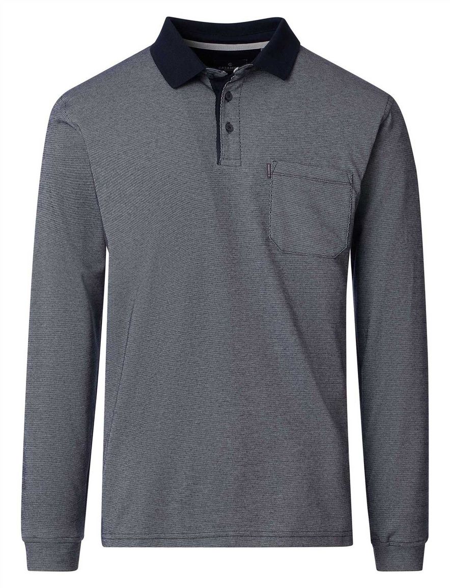 Casa Moda Polo lange mouw blauw met borstzak