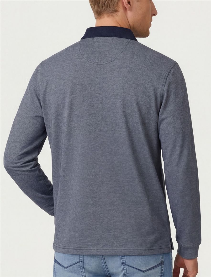 Casa Moda Polo lange mouw blauw met borstzak