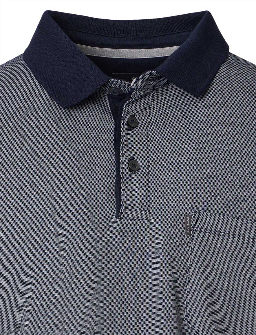 Casa Moda Polo lange mouw blauw met borstzak