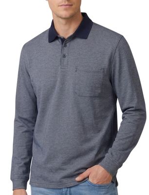 Casa Moda Casa Moda Polo lange mouw blauw met borstzak