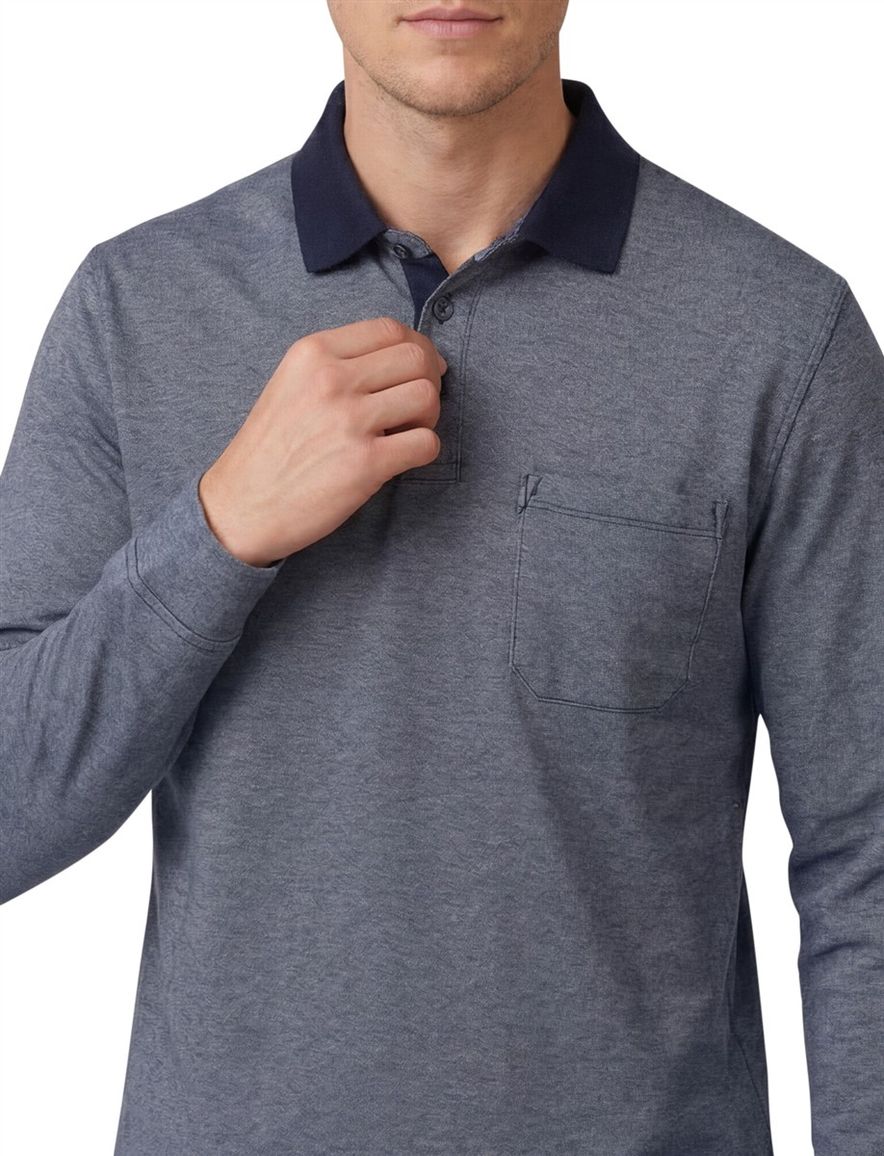 Casa Moda Polo lange mouw blauw met borstzak