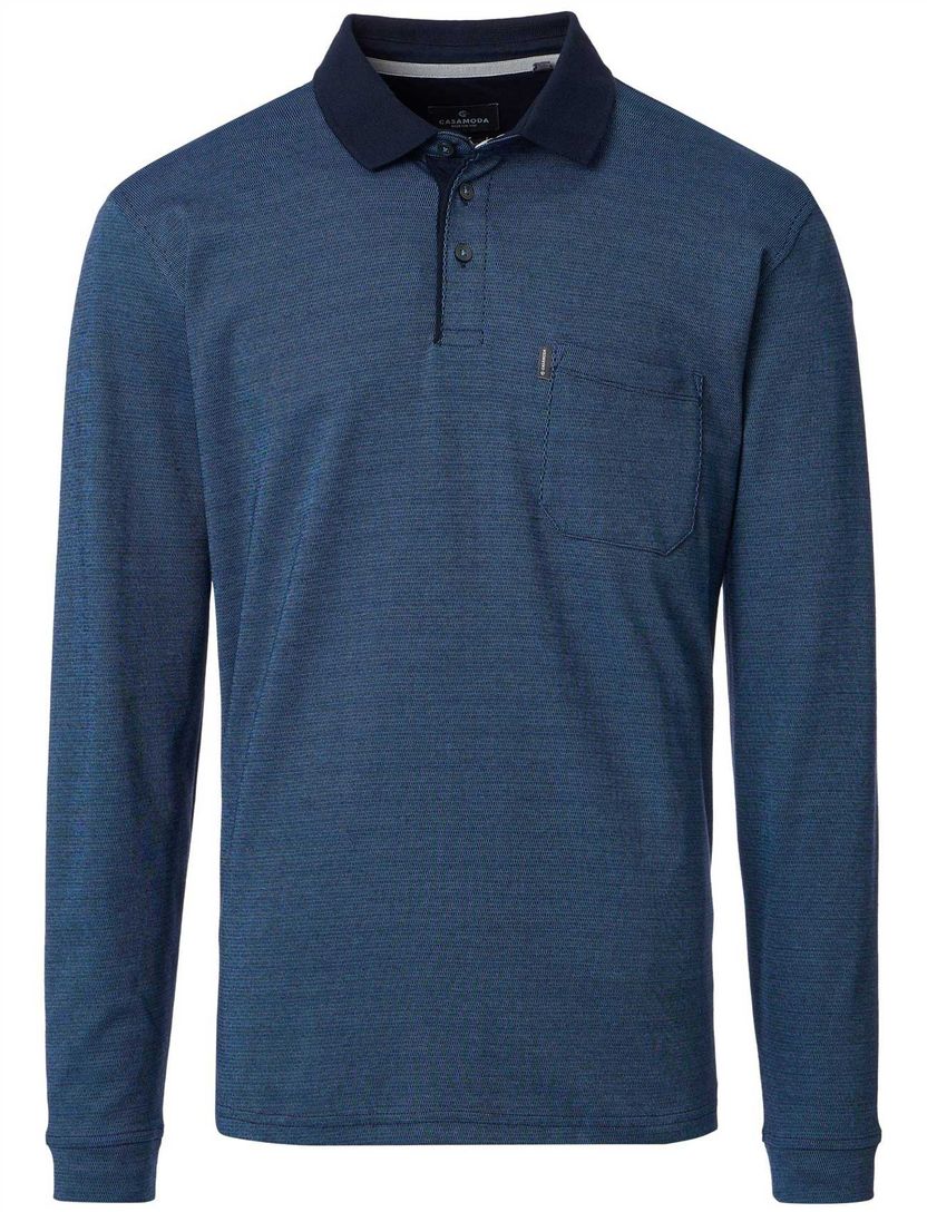 Casa Moda Polo lange mouw donkerblauw effen katoen