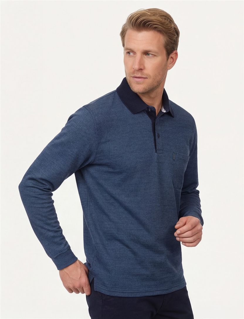 Casa Moda Polo lange mouw donkerblauw effen katoen