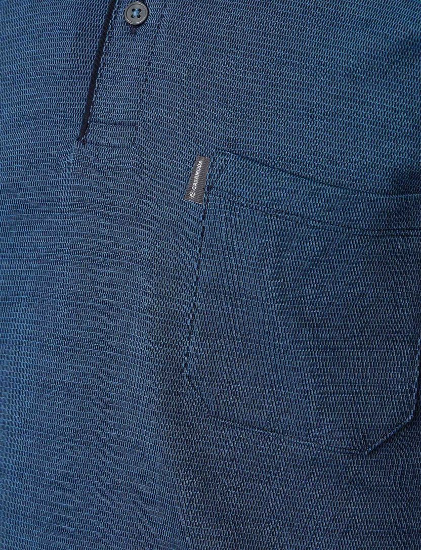 Casa Moda Polo lange mouw donkerblauw effen katoen