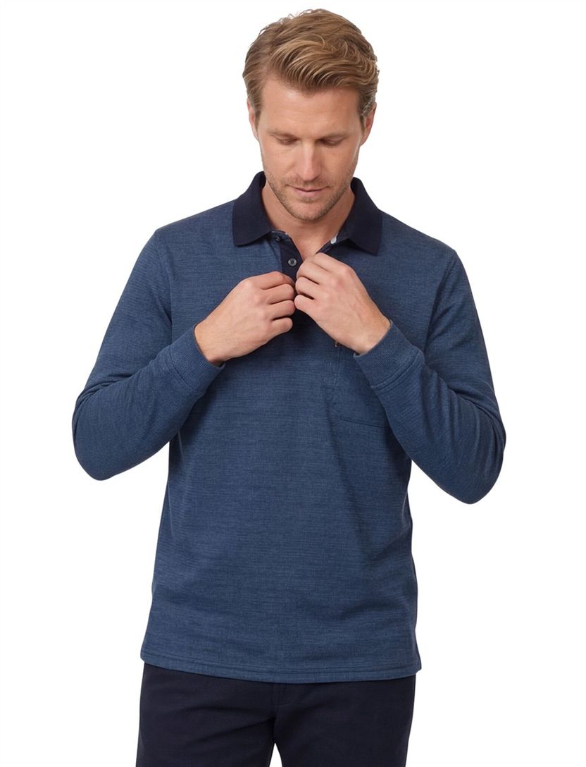 Casa Moda Polo lange mouw donkerblauw effen katoen