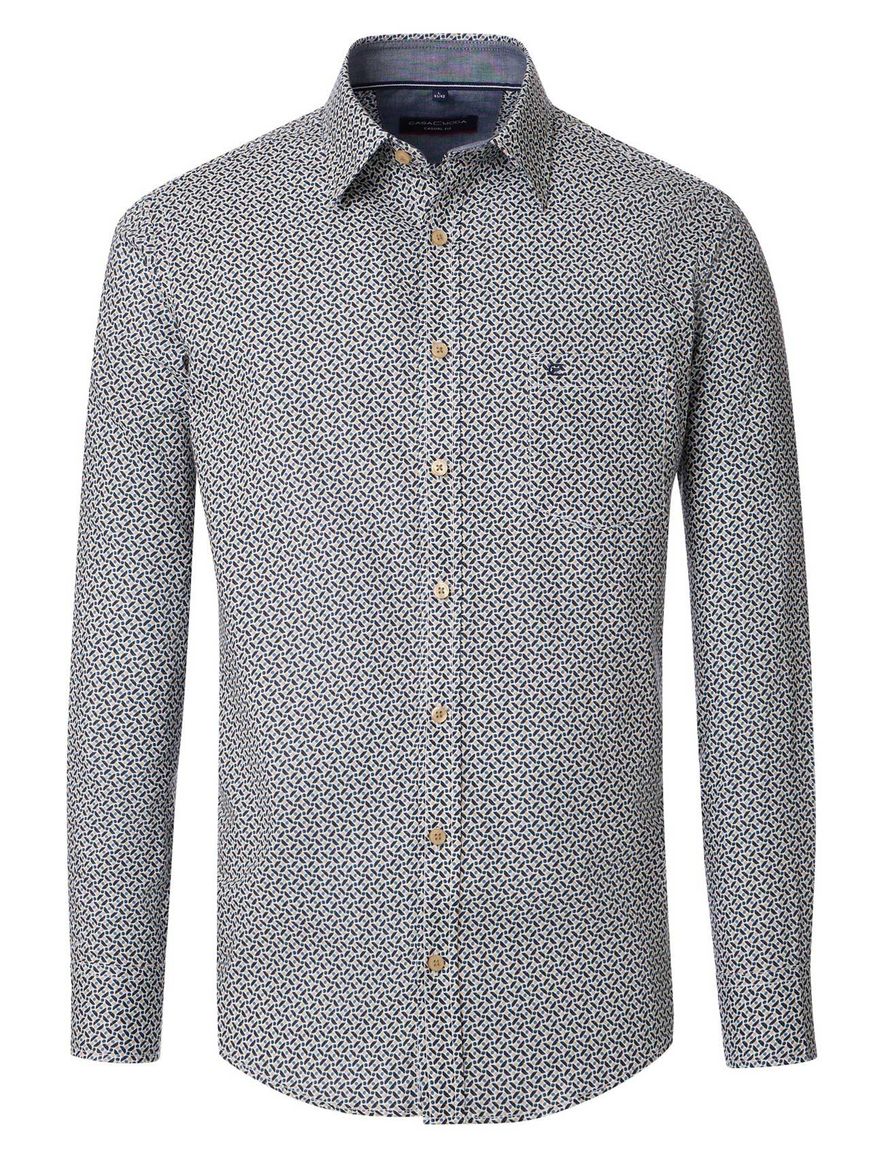 Casa Moda overhemd donkerblauw printje wijde fit katoen