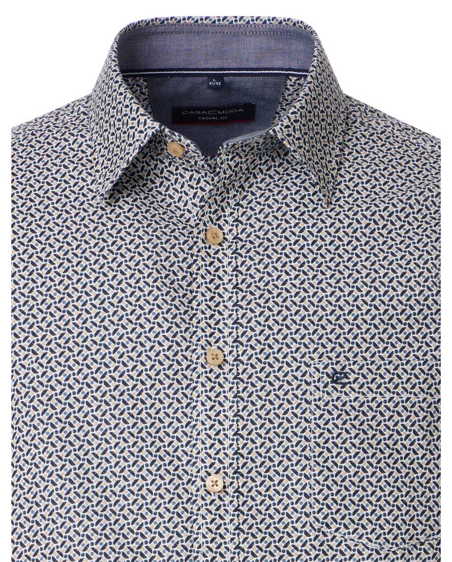 Casa Moda overhemd donkerblauw printje wijde fit katoen