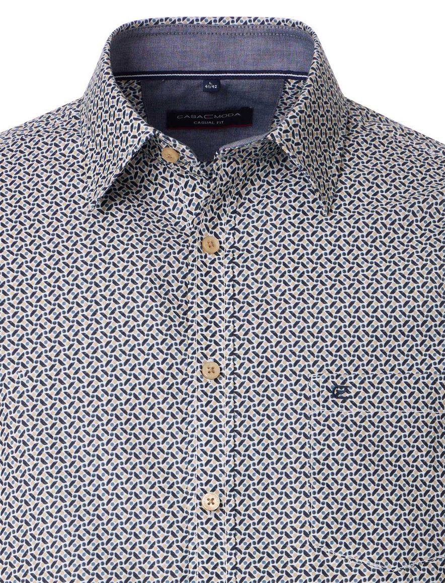 Casa Moda overhemd donkerblauw printje wijde fit katoen