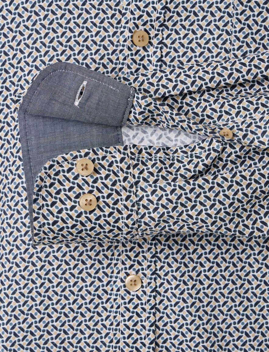 Casa Moda overhemd donkerblauw printje wijde fit katoen