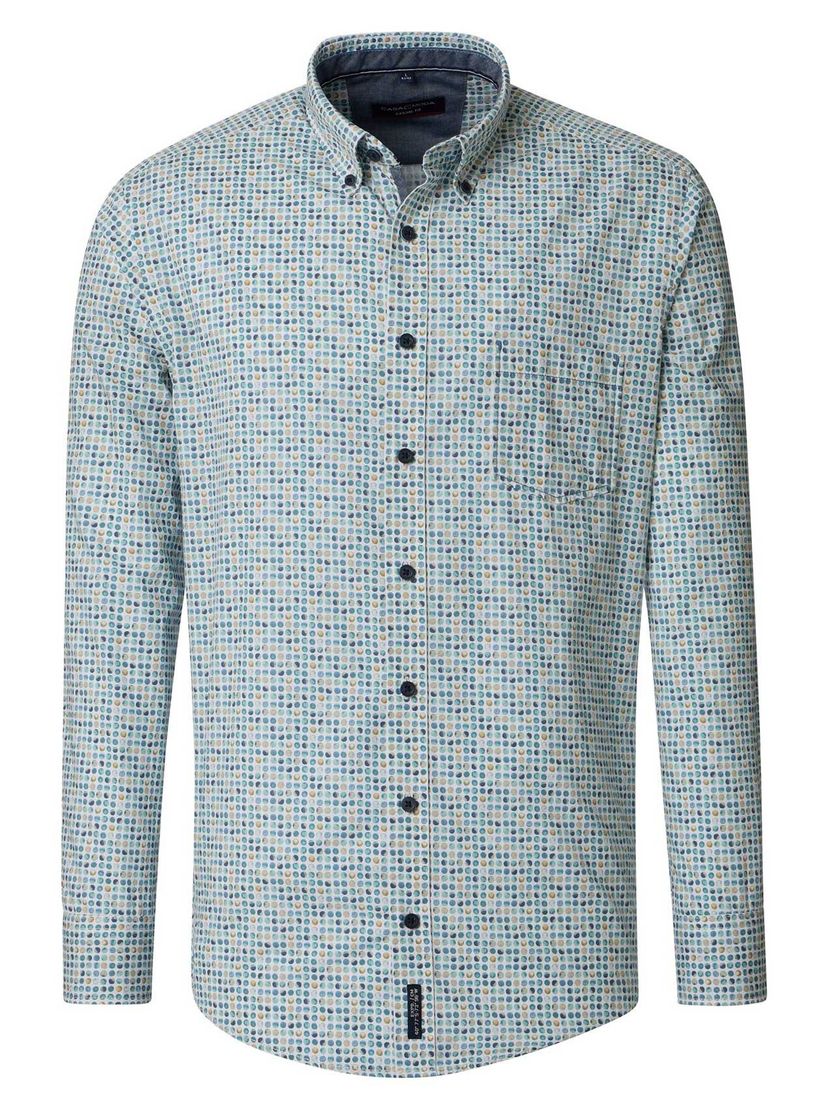 Casa Moda overhemd turquoise print Casual Fit katoen