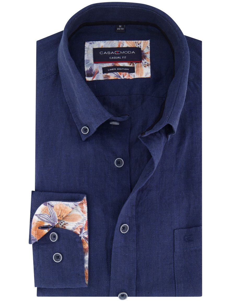 Casa Moda overhemd Casual Fit donkerblauw linnen