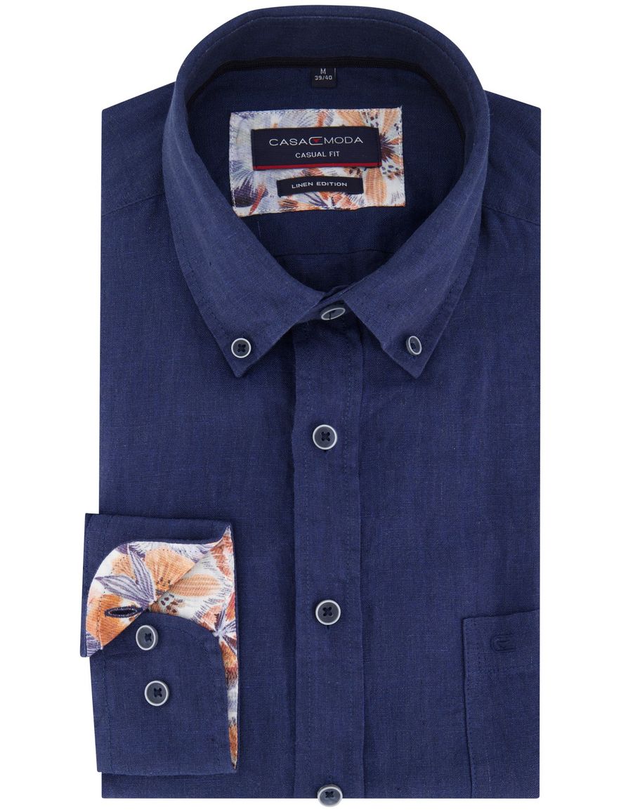 Casa Moda overhemd Casual Fit donkerblauw linnen