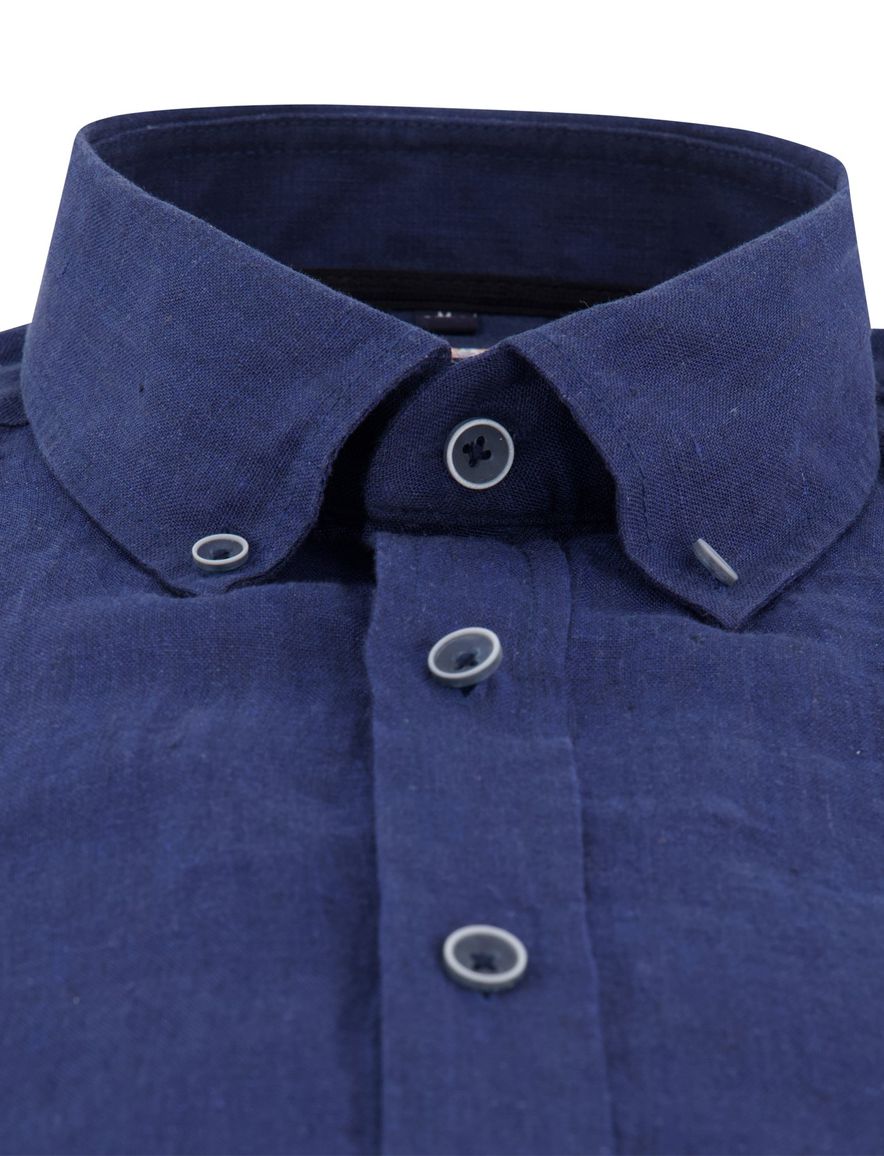 Casa Moda overhemd Casual Fit donkerblauw linnen