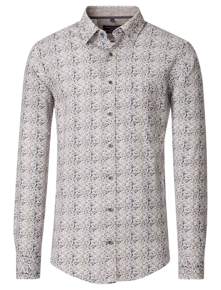 Casa Moda casual overhemd beige geprint wijde fit katoen