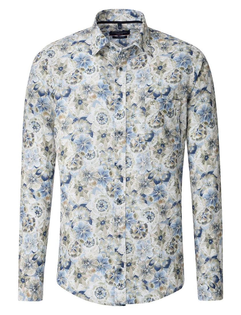 Casa Moda overhemd blauw geprint casual wijde fit katoen