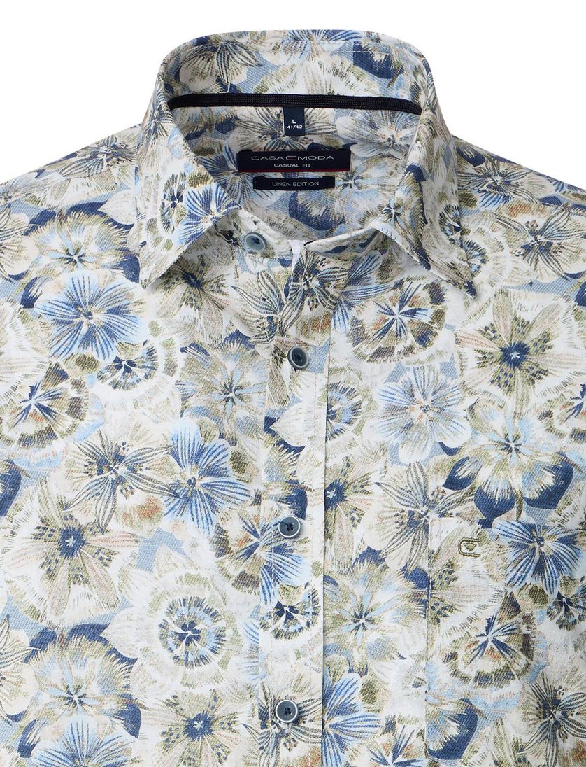 Casa Moda overhemd blauw geprint casual wijde fit katoen