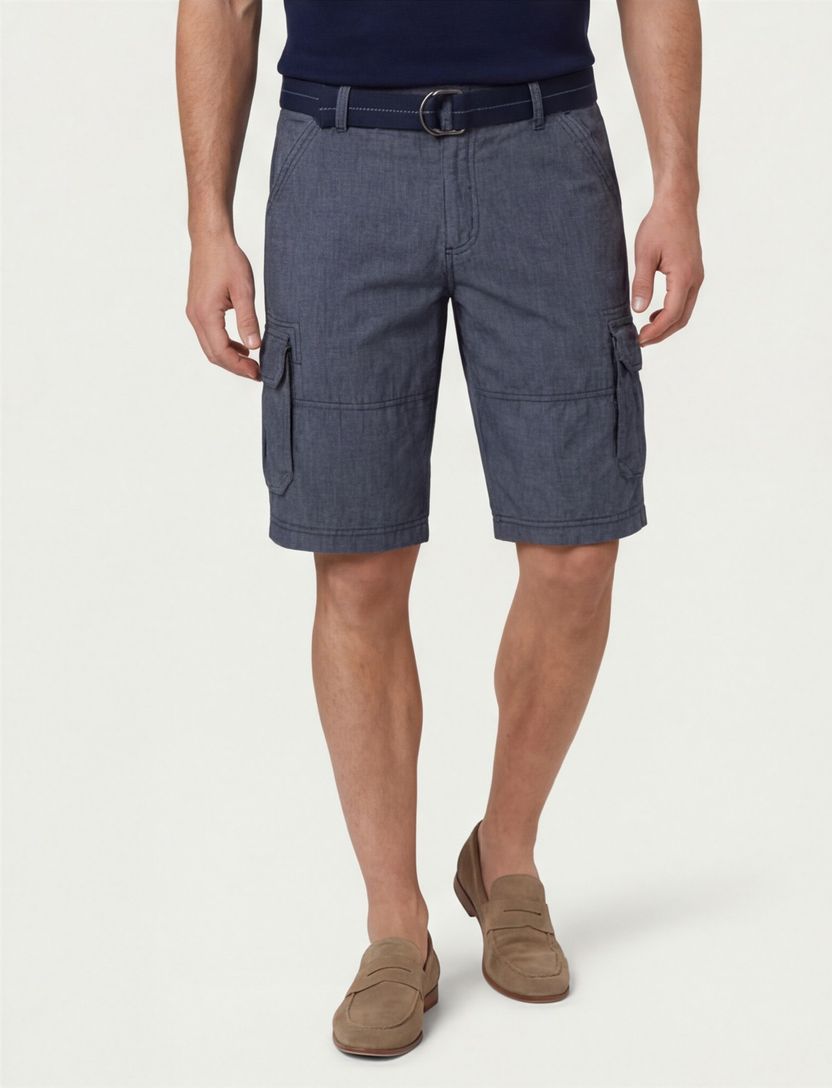 Casa Moda Bermuda blauw geruit wijde fit katoen