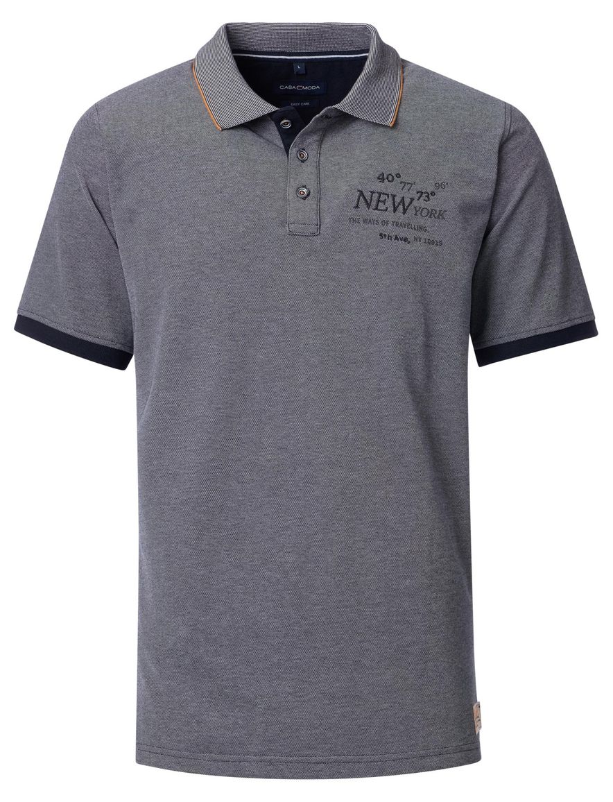 Casa Moda polo blauw pique 3 knoops katoen