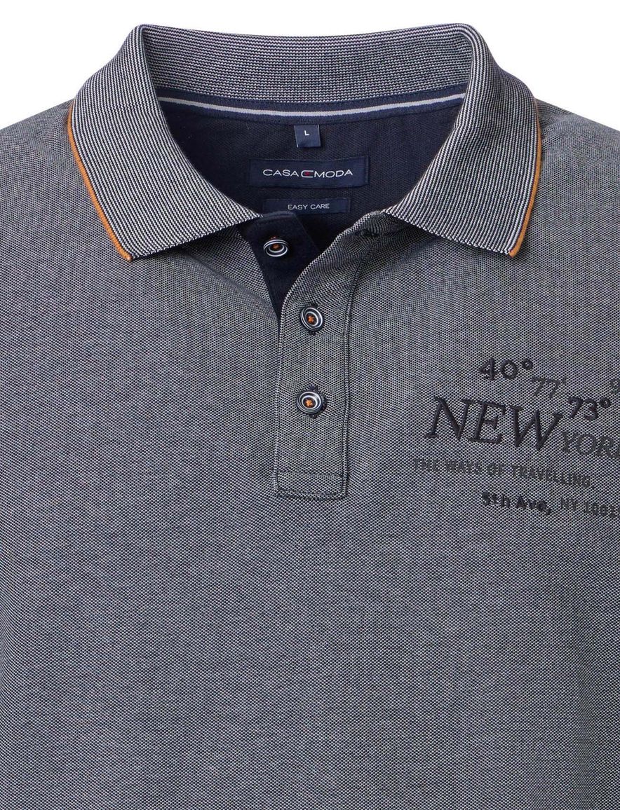 Casa Moda polo blauw pique 3 knoops katoen